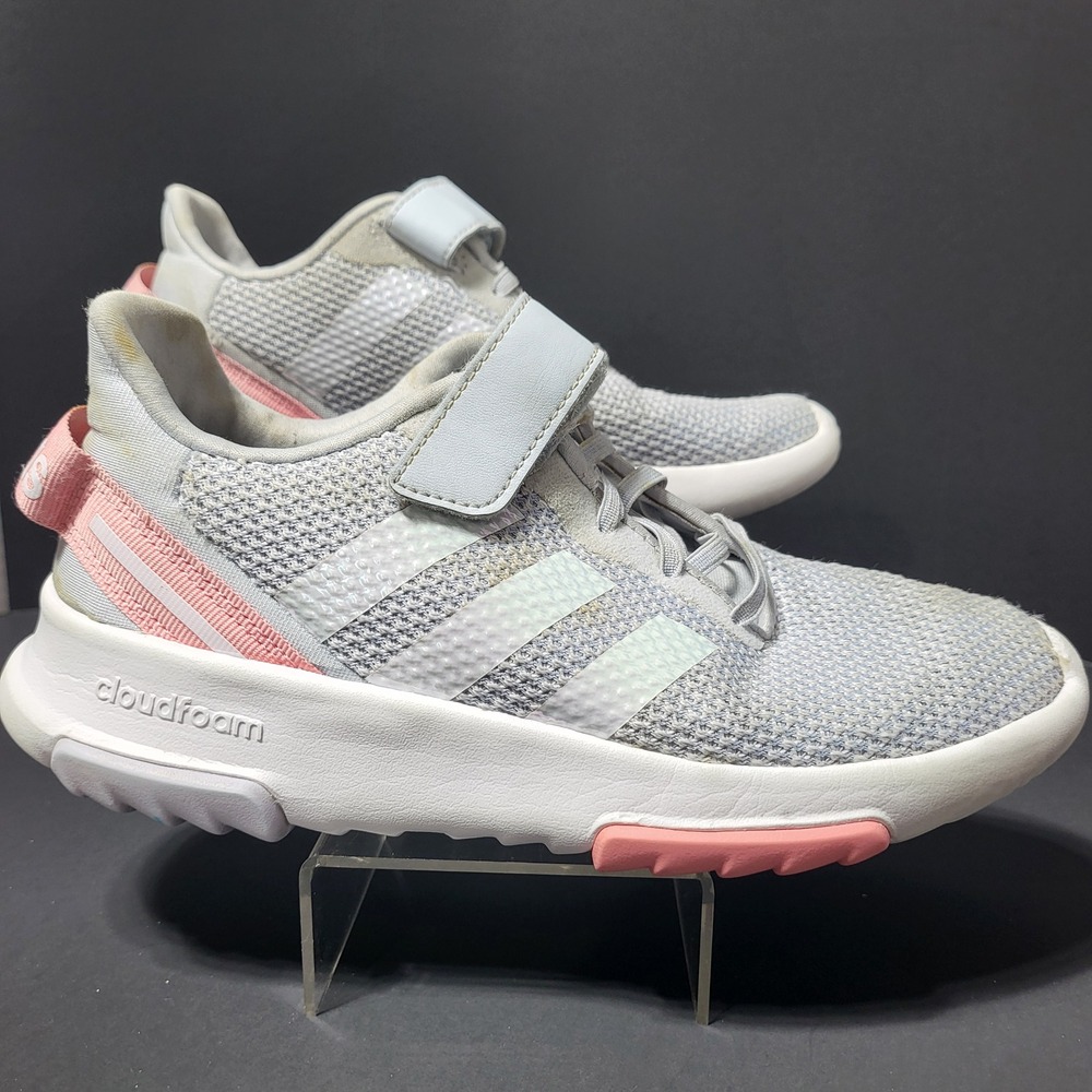 Adidas Cloudfoam Athletic Shoes Gray Pink Hook and‎ Loop Sneaker Size 3